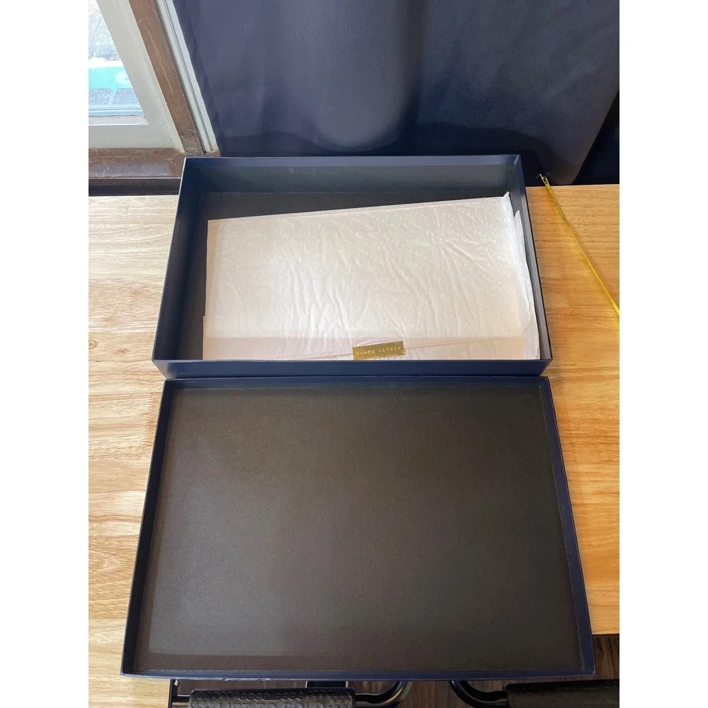 Ralph Lauren Navy Blue Large Magnetic‎ Gift Box Gold Logo 17x11.5x3 Storage Box